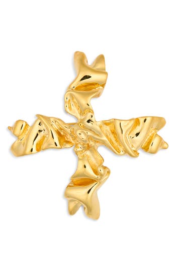 Cz By Kenneth Jay Lane Textured Cross Pin In Polished Gold