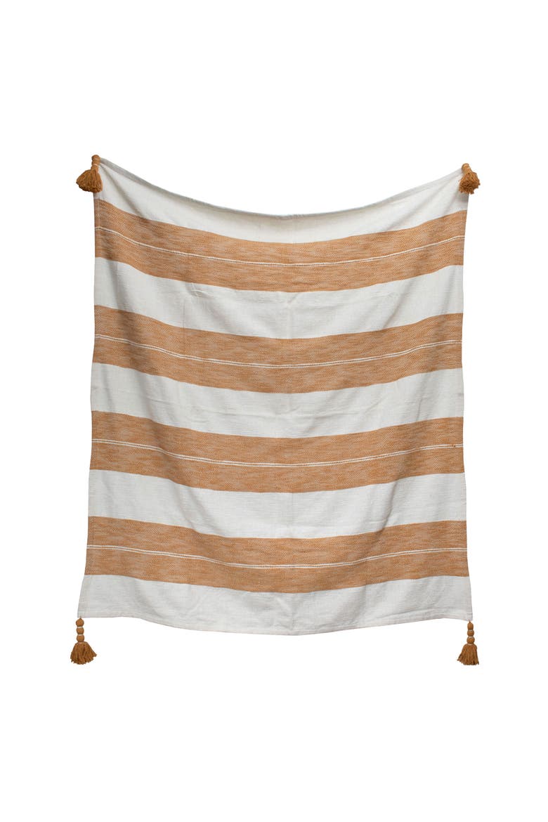Orange Striped Handwoven 100% Cotton Accent Throw Blanket  50 x 60", Alternate, color, Orange
