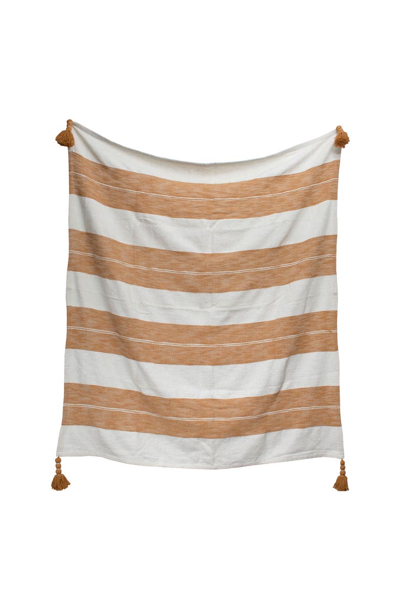 Foreside Home and Garden Orange Striped Handwoven 100% Cotton Accent Throw Blanket  50 x 60", Alternate, color, Orange