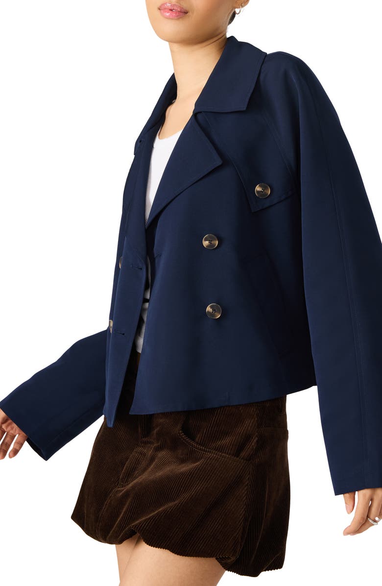 Steve Madden Double Breasted Short Trench Coat, Alternate, color, Medieval Blue