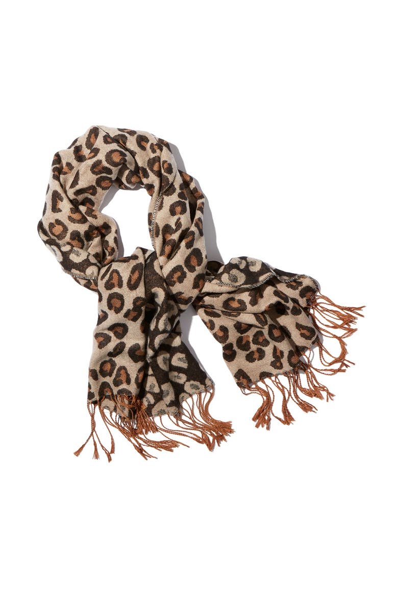 BP Leopard Print Fringe Oblong Scarf, Alternate, color, BROWN LEOPARD