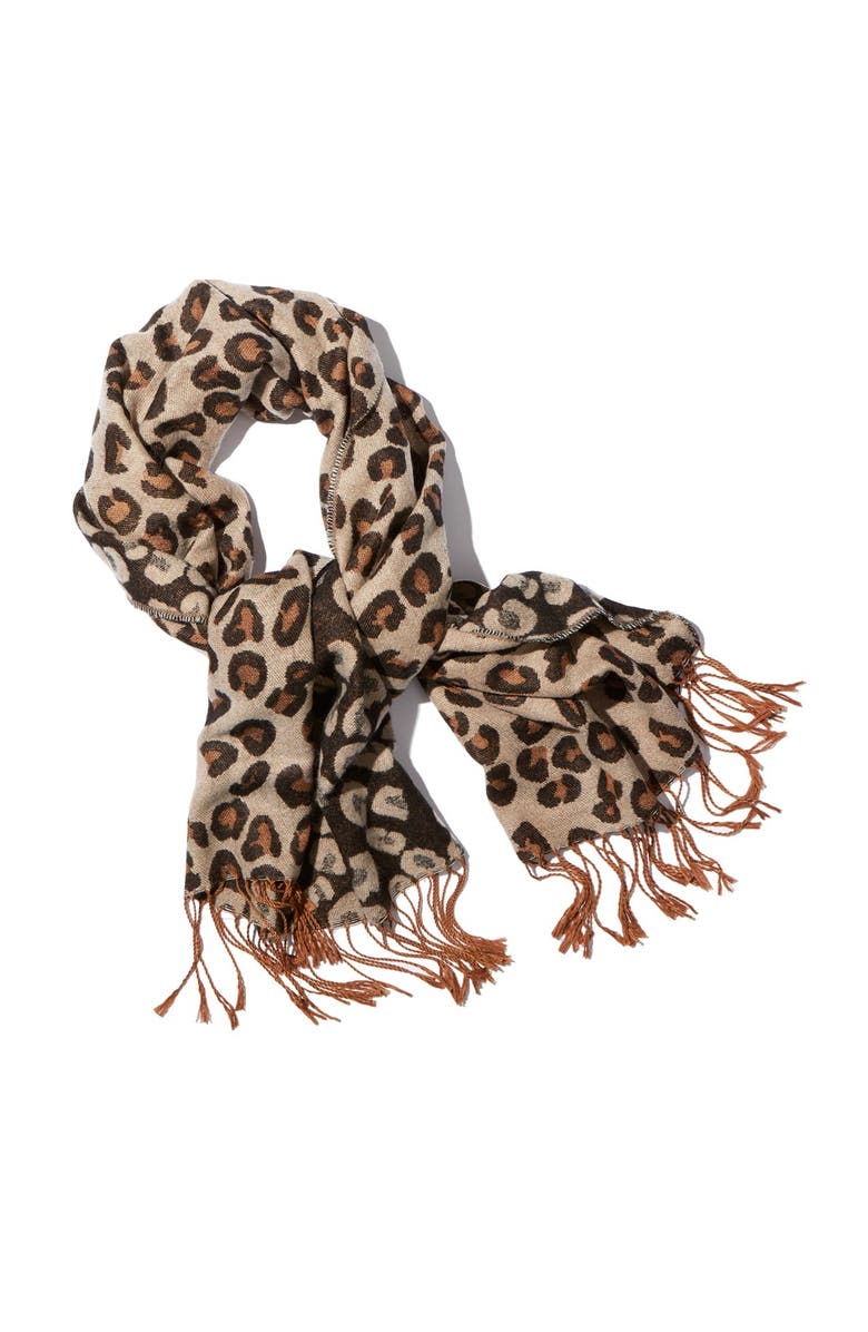 BP. BP Leopard Print Fringe Oblong Scarf, Alternate, color, 