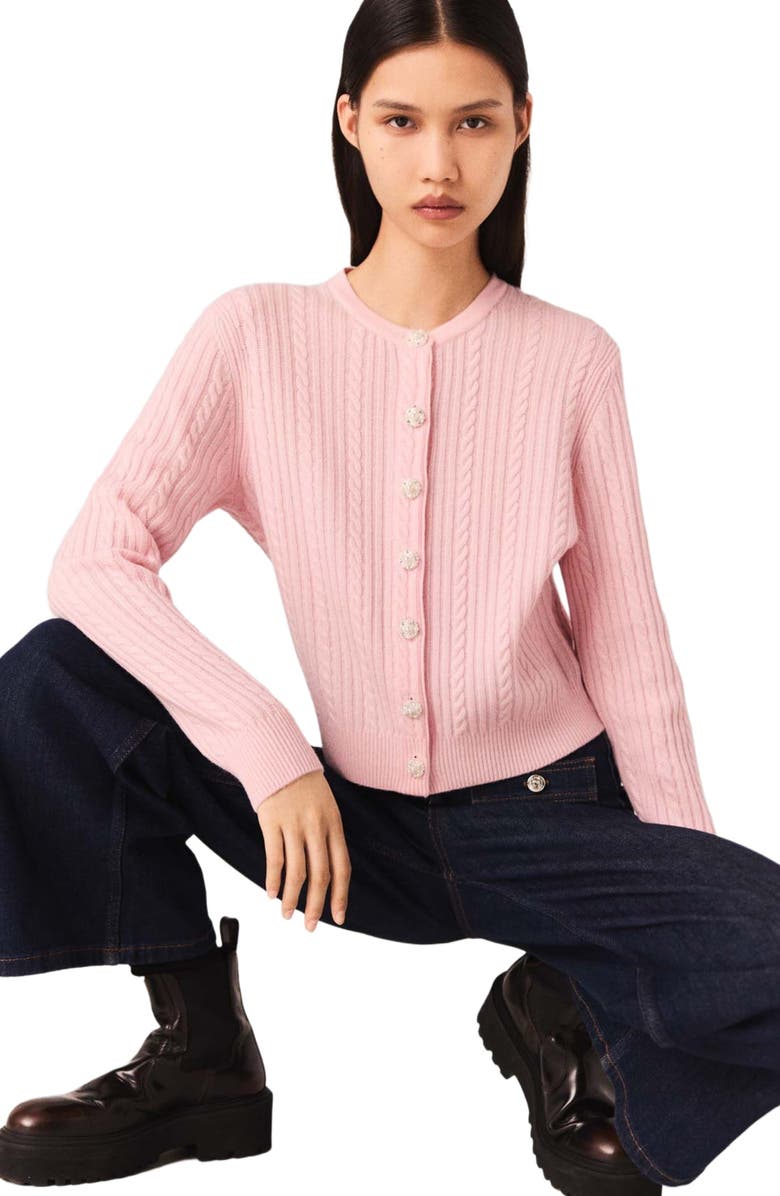 maje Cardigan with removable collar, Alternate, color, Pink