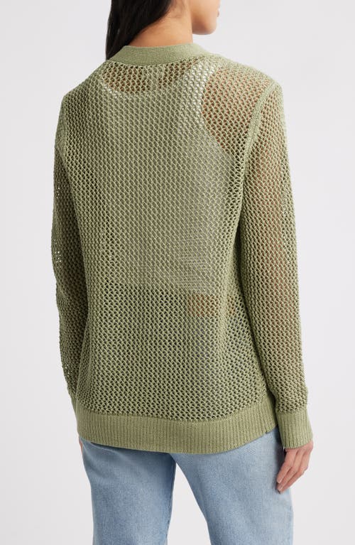 Shop Caslonr Caslon(r) Open Stitch V-neck Cotton Cardigan In Olive Acorn