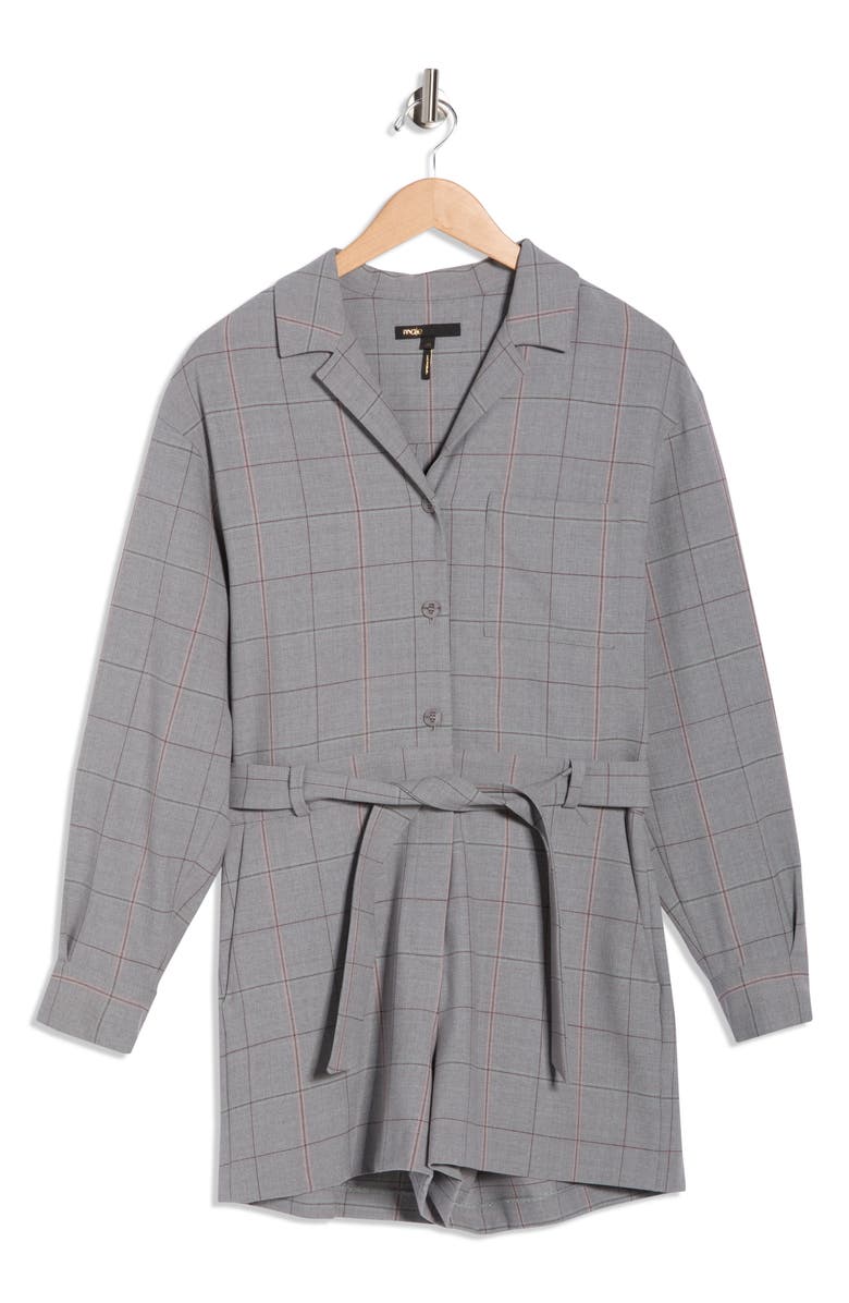 maje Icarreau Windowpane Wool Blend Romper, Alternate, color, Gris