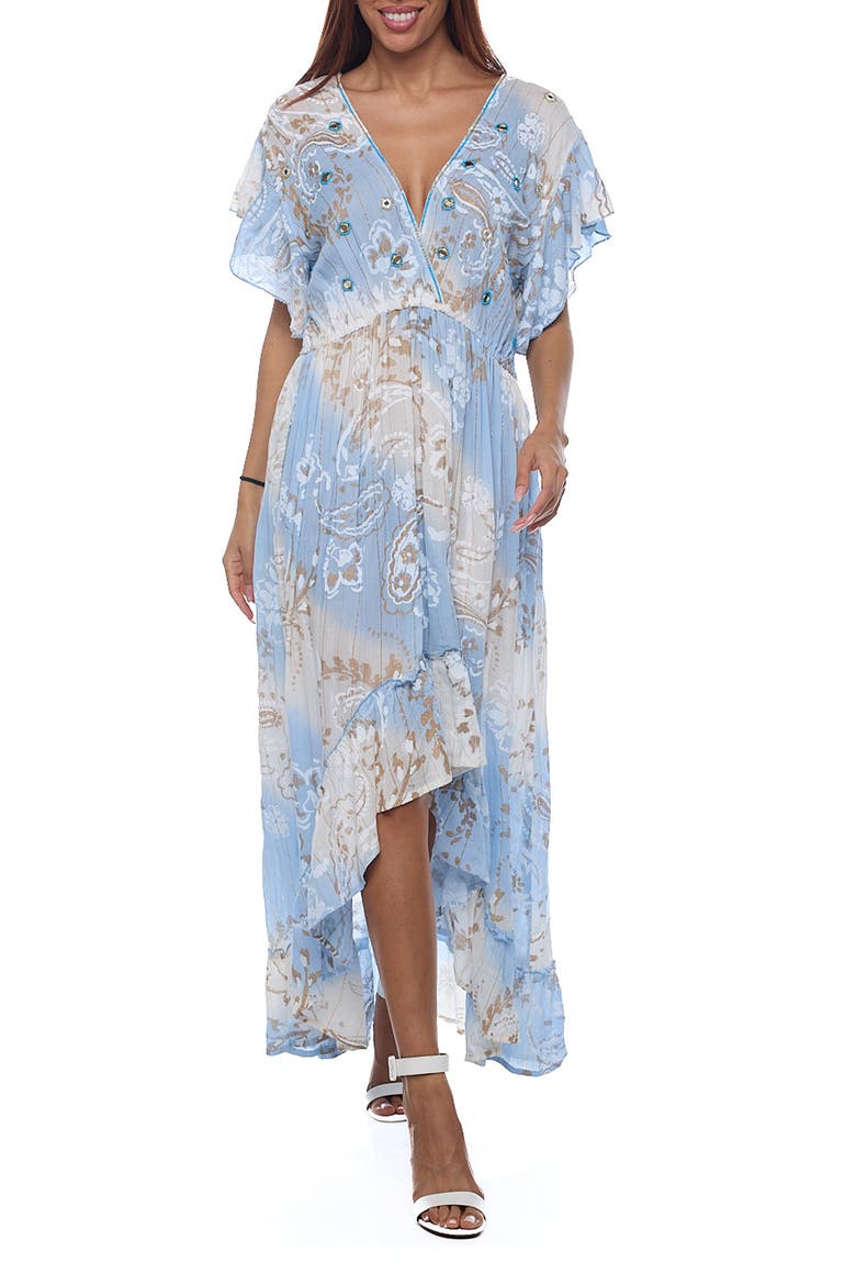 High Low Flutter Sleeve Dress, Main, color, BLUE