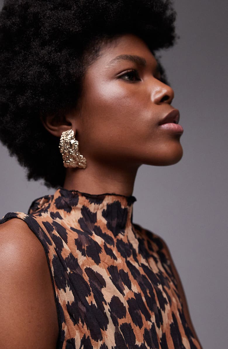 Topshop Leopard Print Crinkle Sleeveless Top, Alternate, color, 