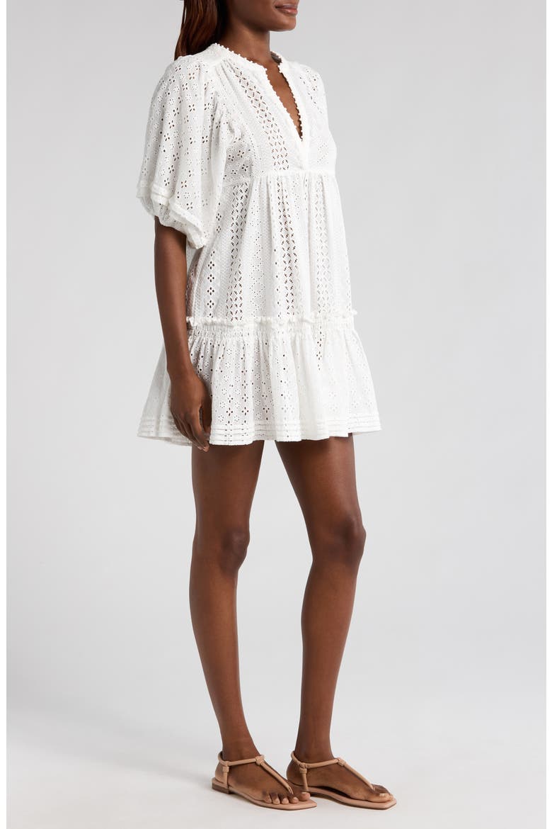 Aria Eyelet Cotton Cover-Up Minidress, Alternate, color, NATURAL WHITE PLAIN