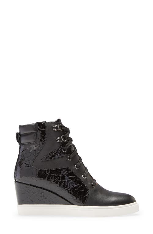 Linea Paolo Fleur Wedge Sneaker In Black Patent/leather
