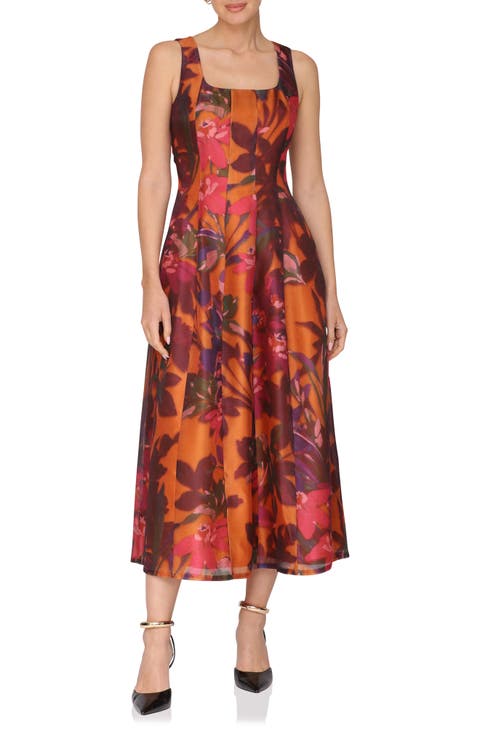 Print Sleeveless Lantern Midi Dress