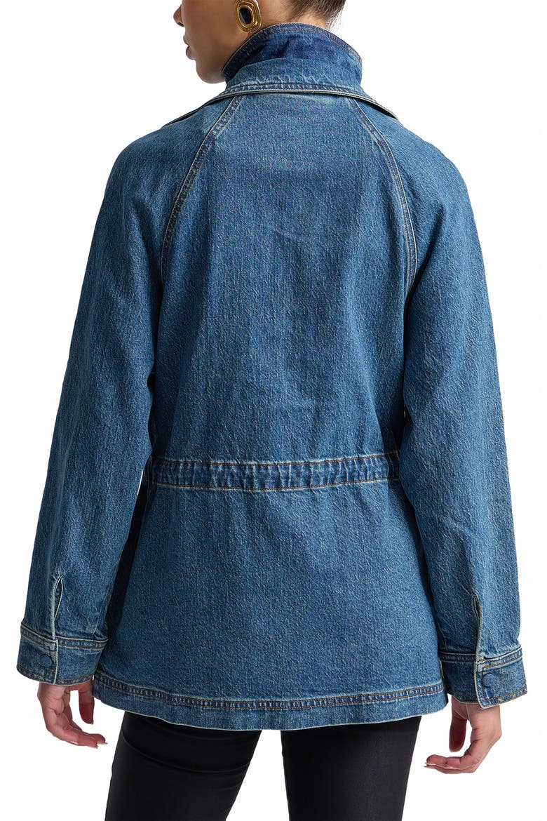 Double Breasted Stretch Denim Jacket with Bib Inset, Alternate, color, DUSTY BLUE WASH