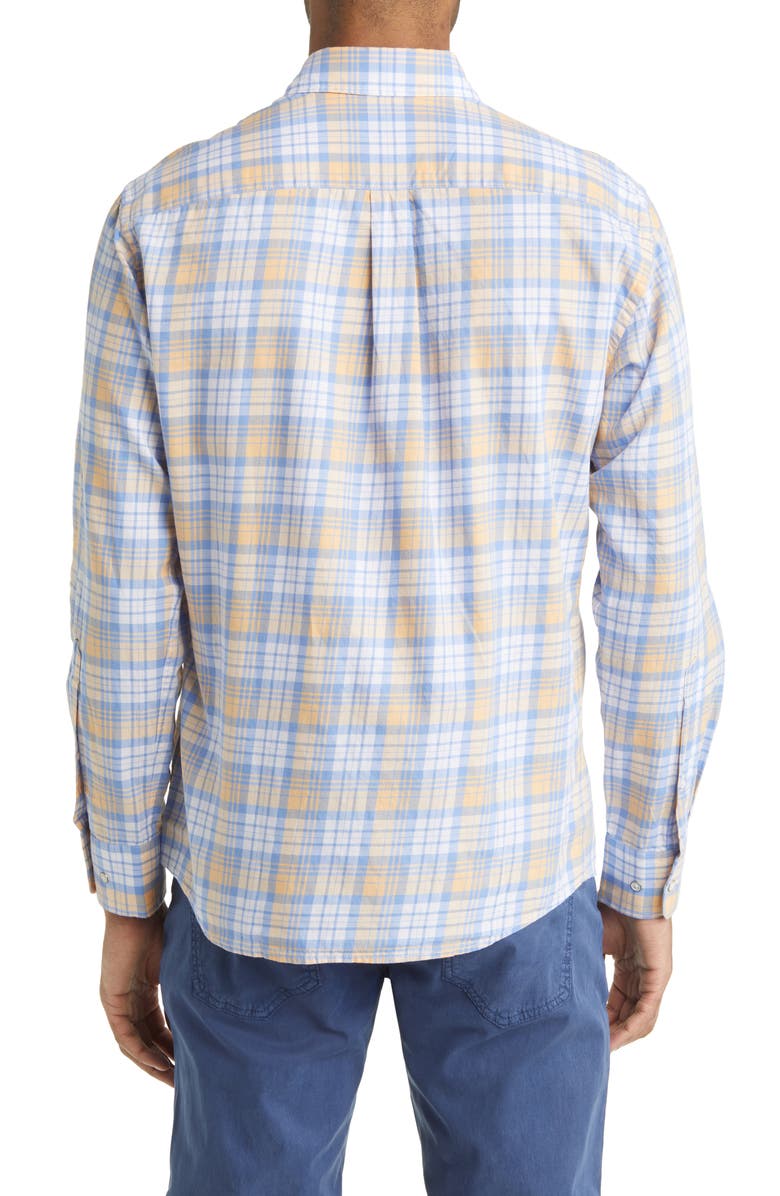 Peter Millar Macaw Plaid Button-Up Shirt, Alternate, color, Blue Granite