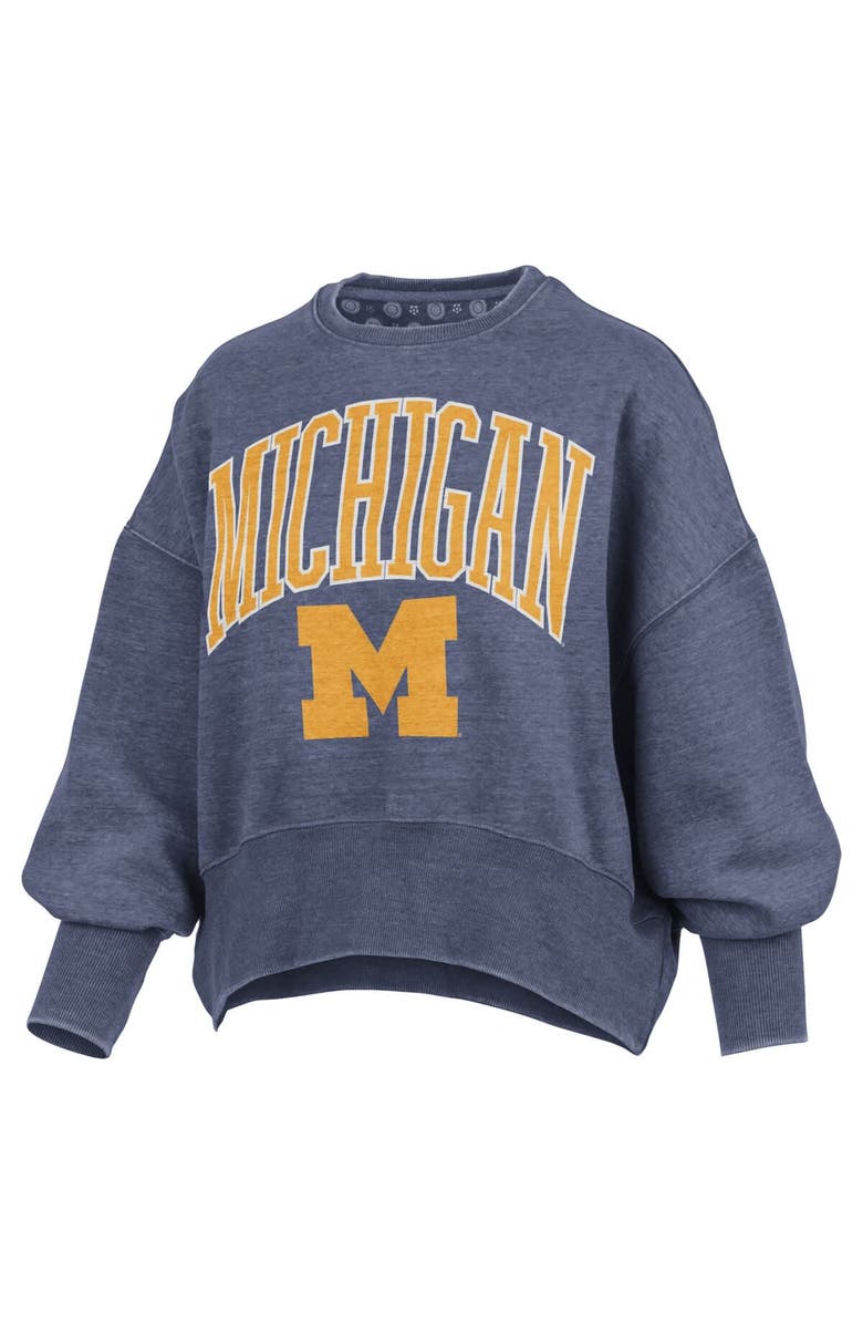 PRESSBOX Women's Pressbox Navy Michigan Wolverines Oversized Waist-Length Crewneck Sweatshirt, Alternate, color, 