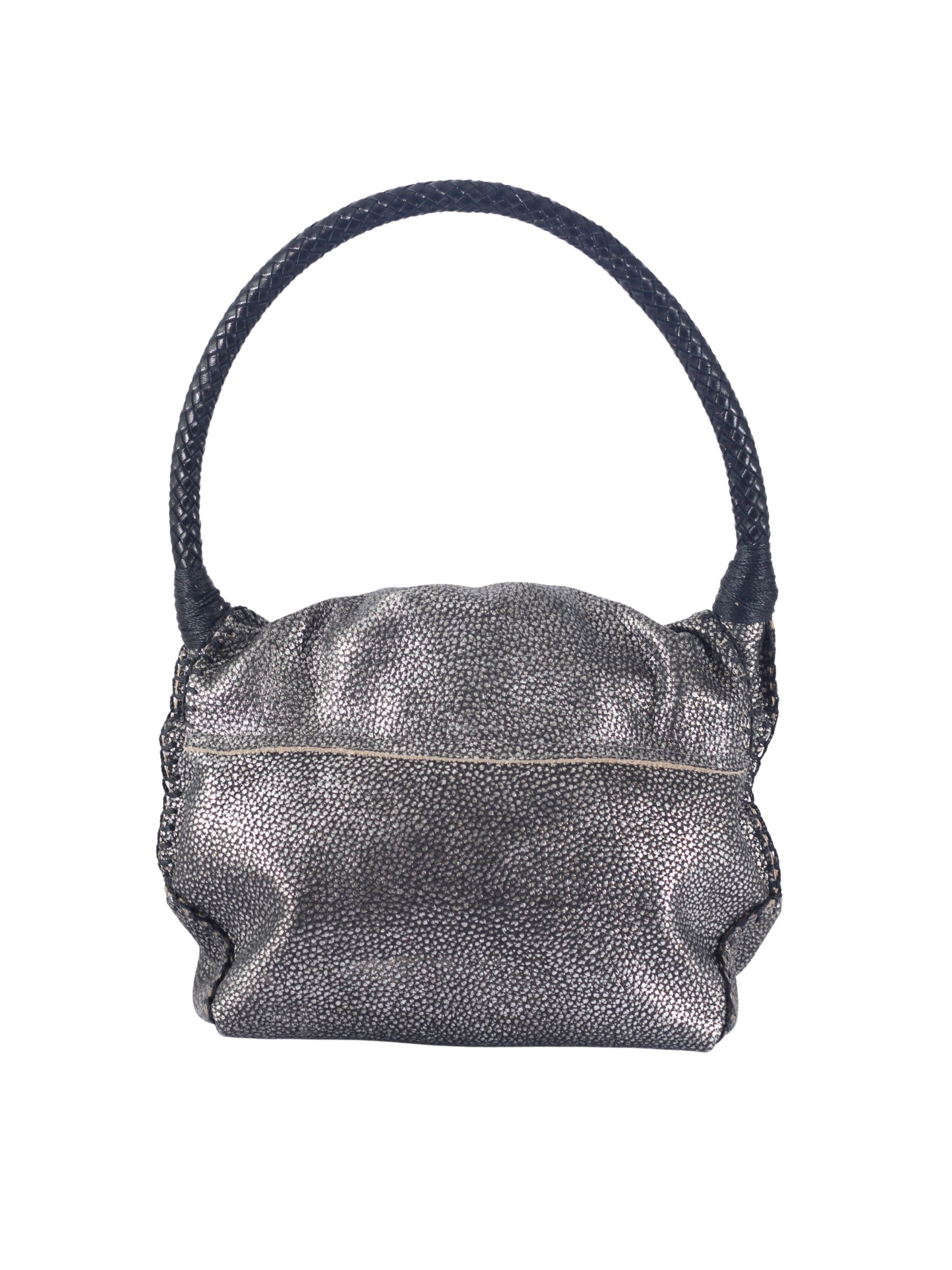 Carlos Falchi Shoulder Butterfly Top Grain Leather Bag, Alternate, color, Roman Chrome