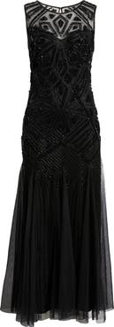 Pisarro Nights Geometric Beaded Sleeveless Gown