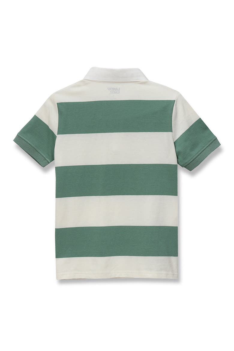 Boys Short Sleeve Rugby Polo, Alternate, color, Dark Green/White Stripe