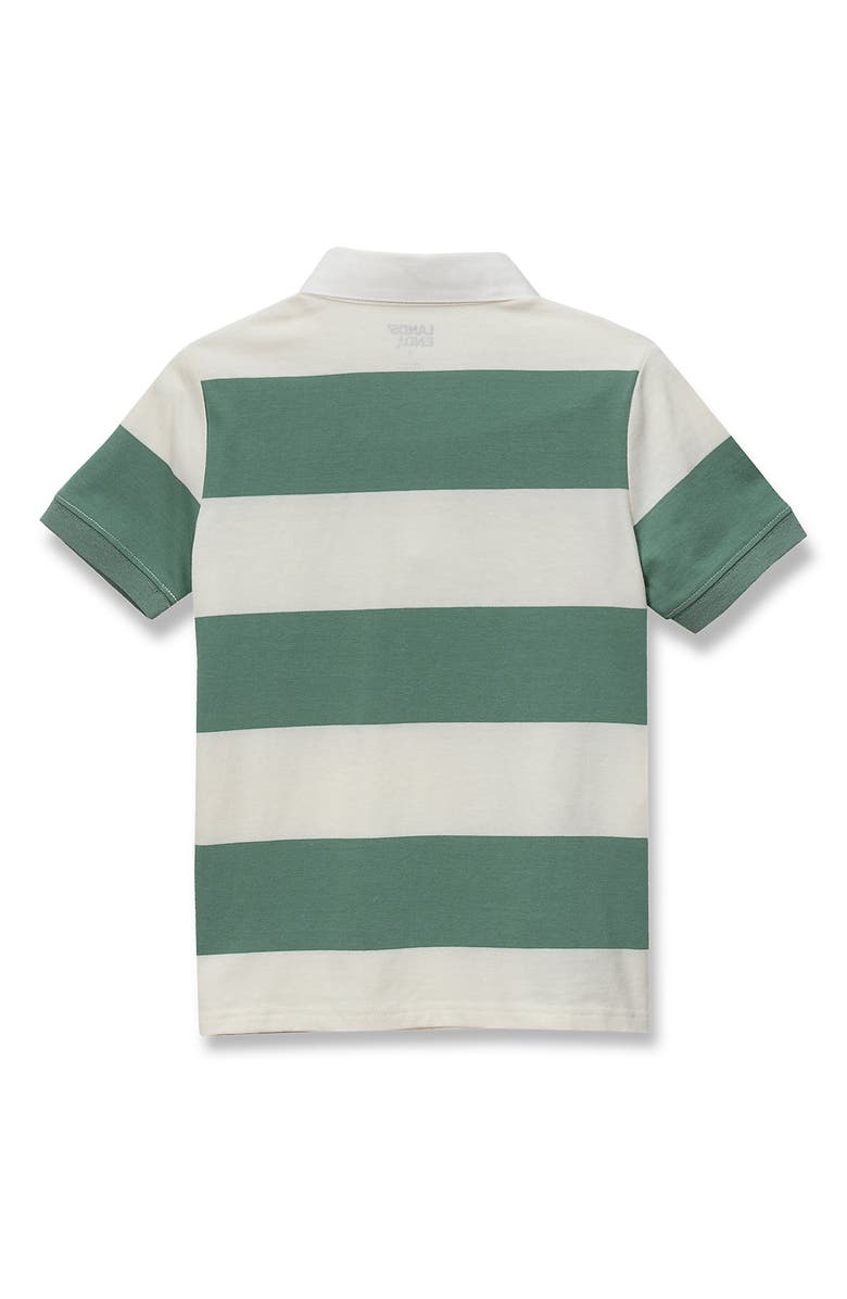 Lands' End Boys Short Sleeve Rugby Polo, Alternate, color, Dark Green/White Stripe