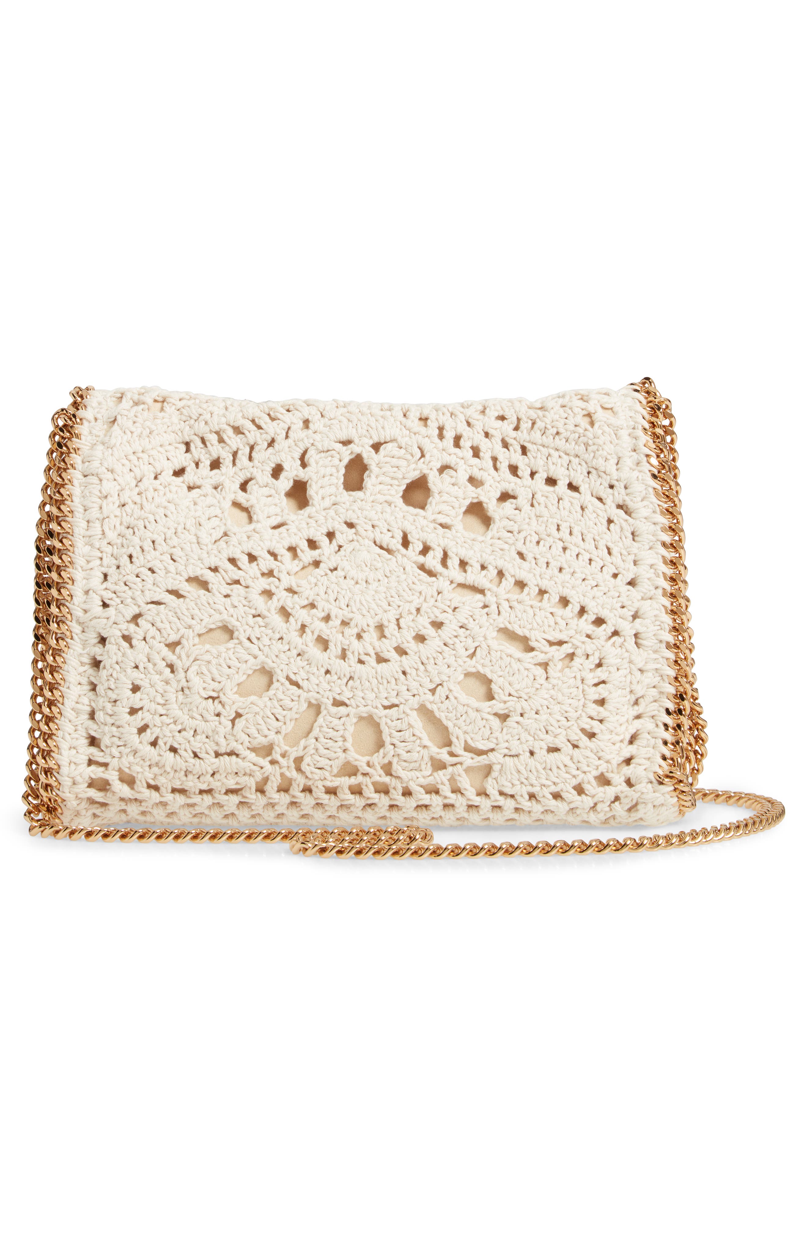 Mini Cotton Crochet Shoulder Bag, Alternate, color, BUTTER CREAM