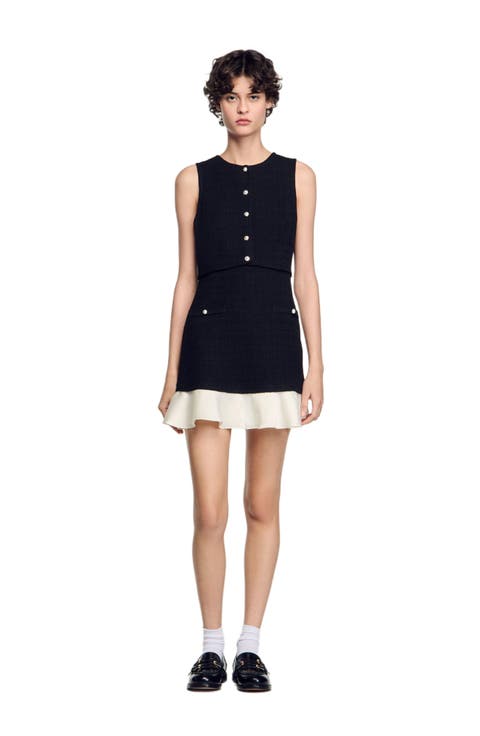 Two-tone tweed mini dress