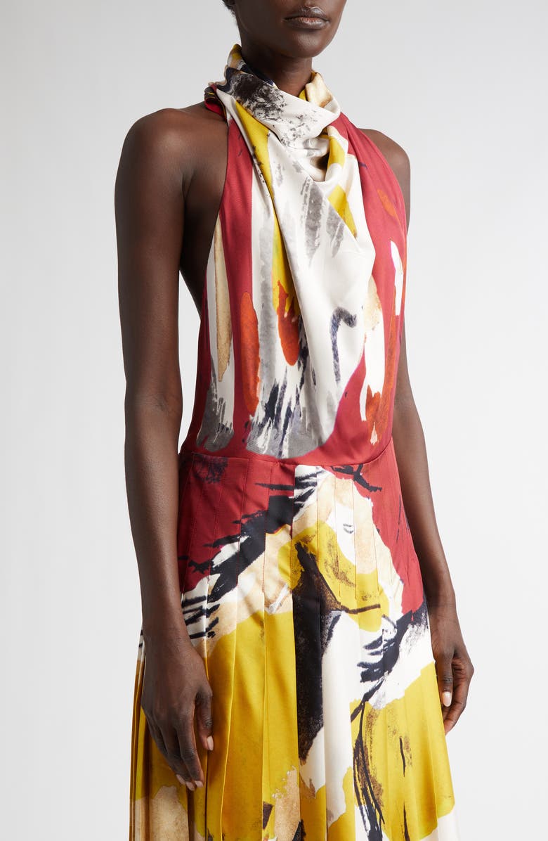 Altuzarra Carole Print Pleated Silk Halter Dress, Alternate, color, 