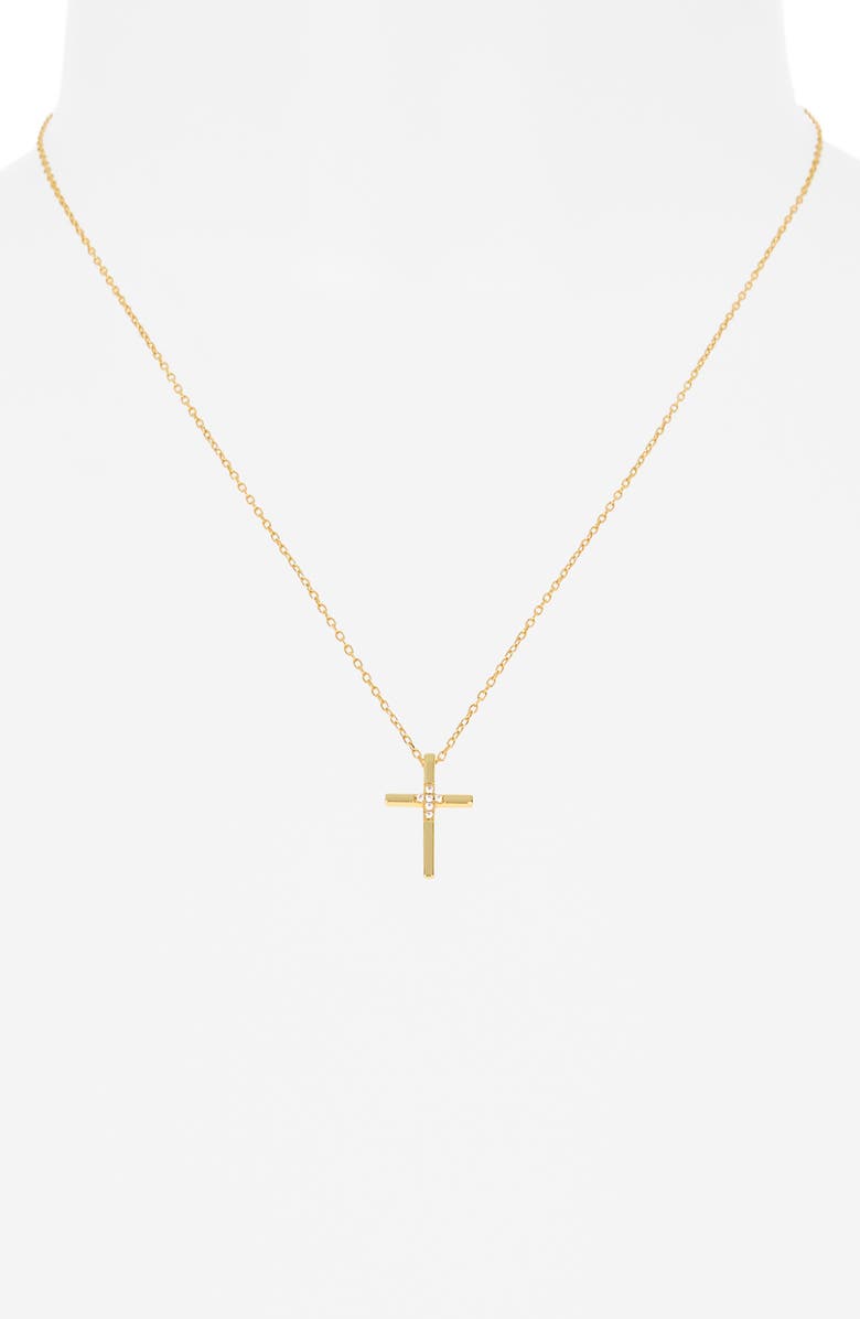 Argento Vivo Sterling Silver Cubic Zirconia Cross Necklace, Alternate, color, Gold