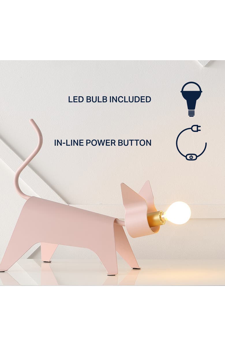 JONATHAN Y Penelope Modern Industrial Iron Feline LED Kids' Lamp, Alternate, color, Pink