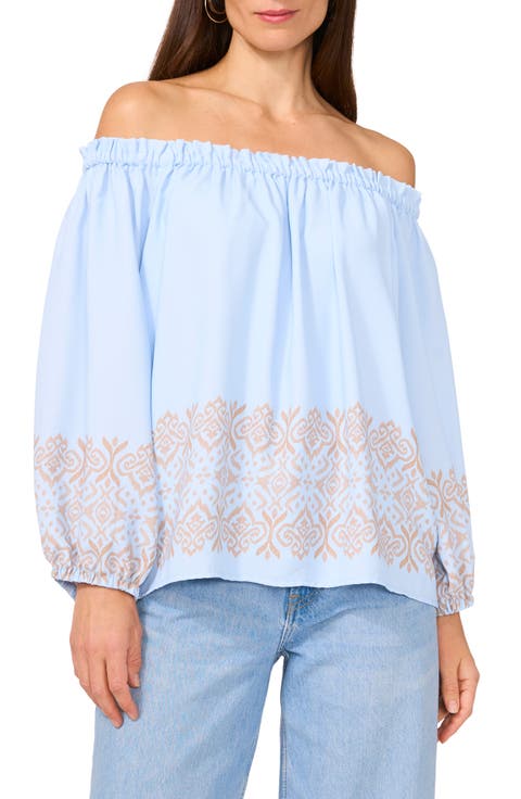Border Print Off the Shoulder Top