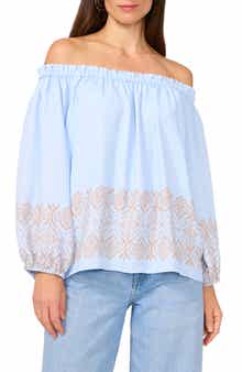 Vince Camuto Border Print Off the Shoulder Top