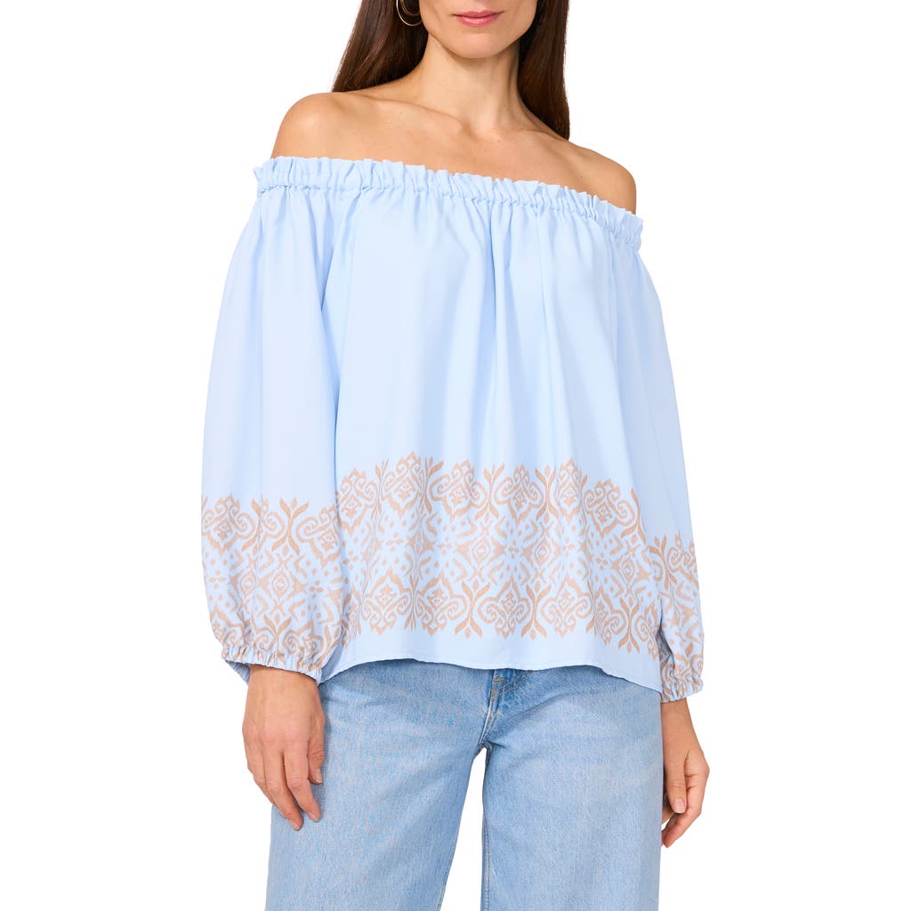 Shop Vince Camuto Border Print Off The Shoulder Top In Frozen
