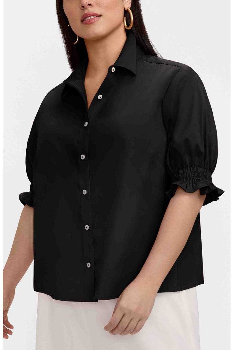 Vivienne Elbow Sleeve Matte Sateen Button-Up Shirt, Main, color, BLACK