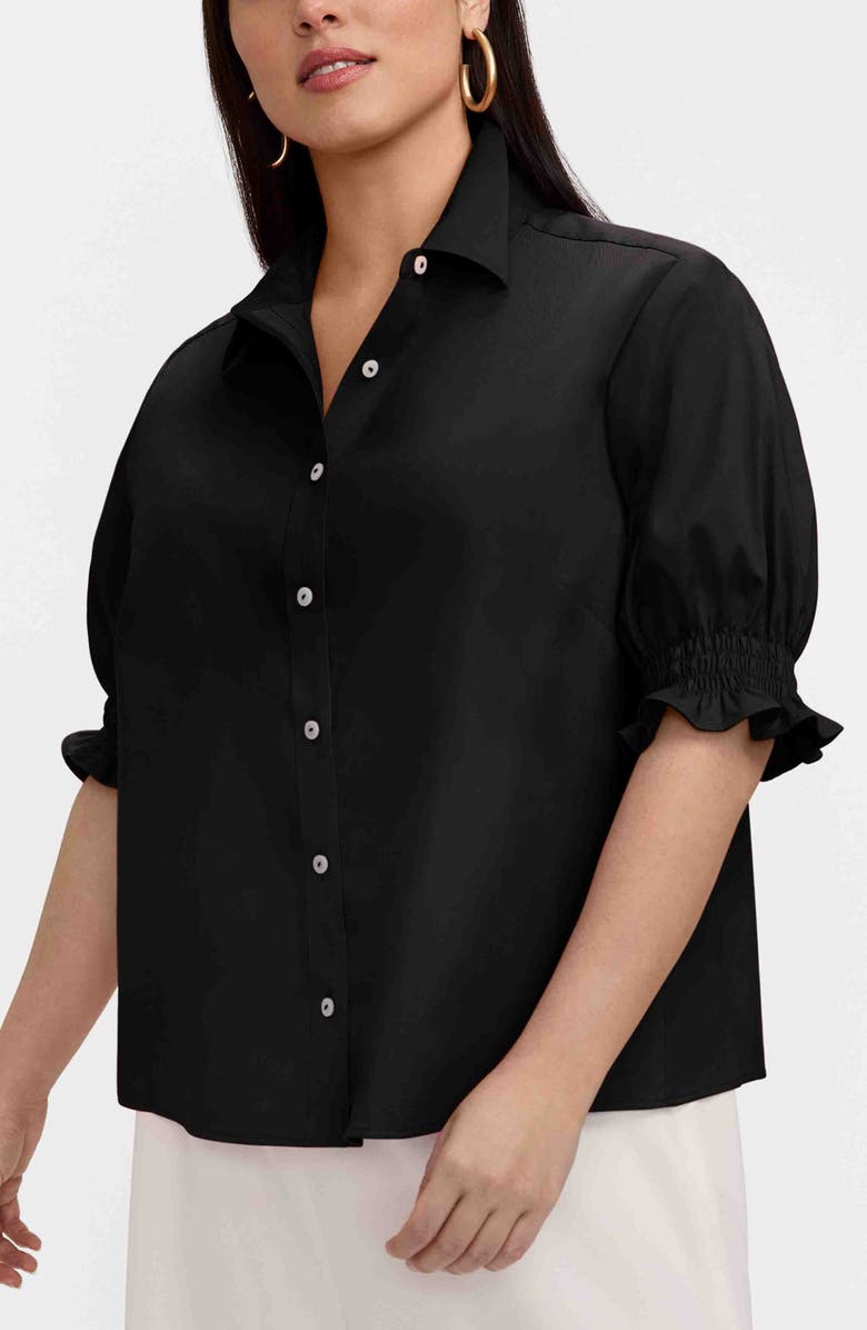 Foxcroft Vivienne Elbow Sleeve Matte Sateen Button-Up Shirt, Main, color, Black