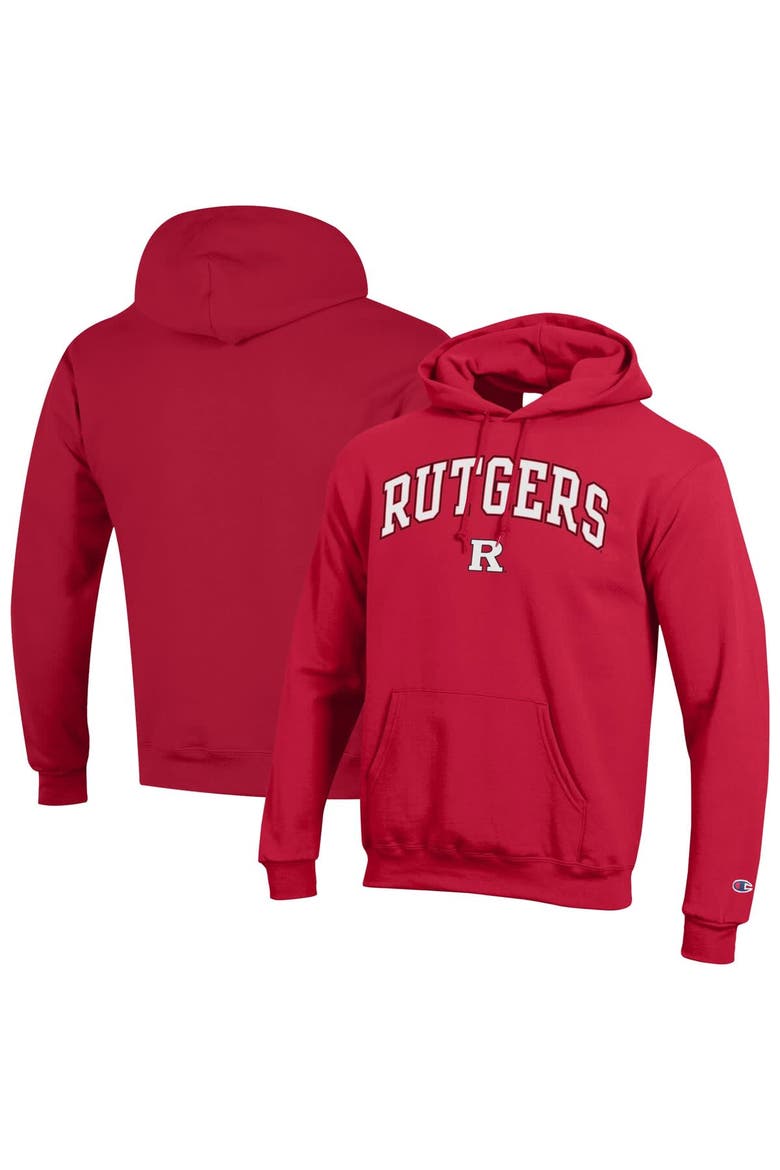 Men's Champion  Scarlet Rutgers Scarlet Knights Arched Logo Fleece Pullover Hoodie, Alternate, color, Scarlet