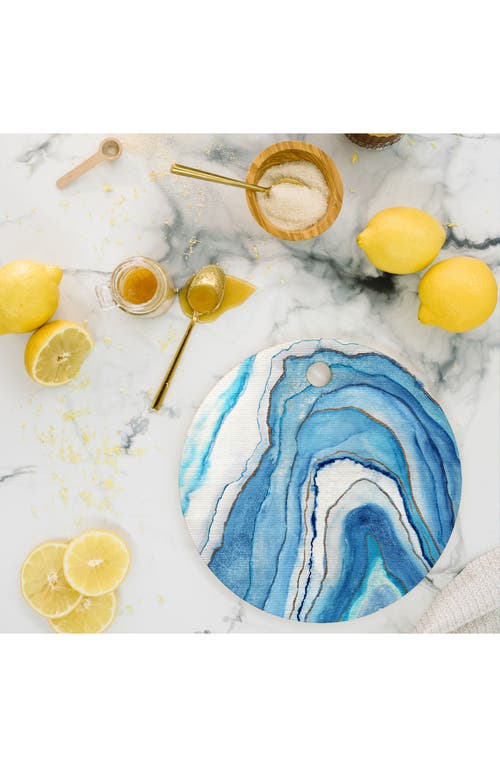 Deny Designs Abstract Watercolor Round Cutting Board In Blue