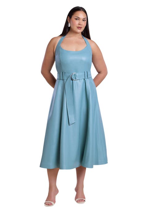 Faux Leather Halter Midi Dress