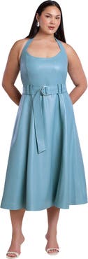 ELOQUII Faux Leather Halter Midi Dress