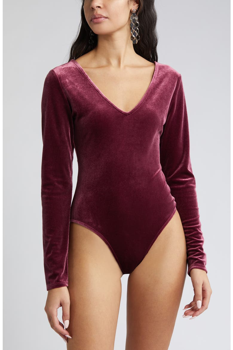 Velvet Bodysuit, Alternate, color, BURGUNDY LONDON