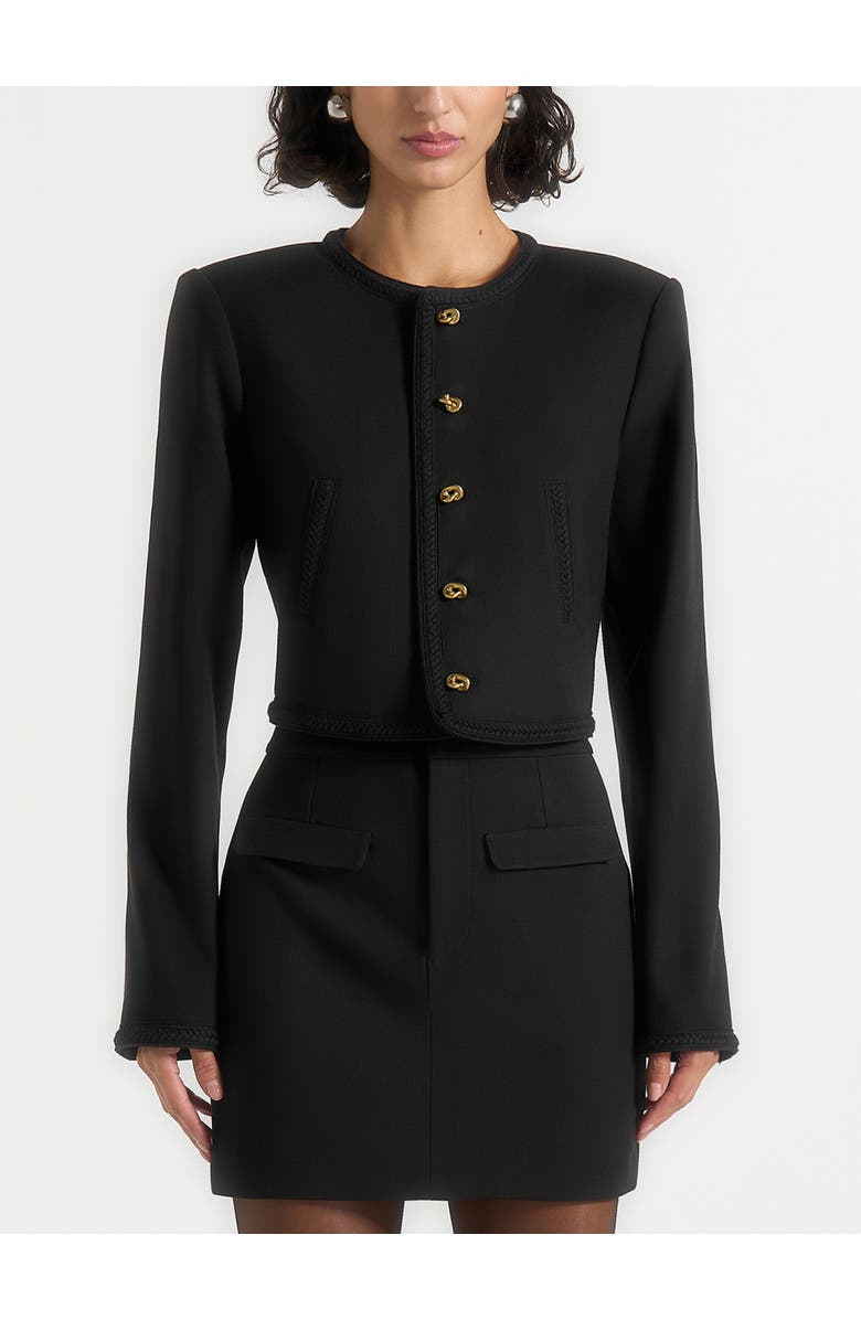 Manière De Voir Madeline Cropped Tailored Jacket With Braided Trim, Alternate, color, Black