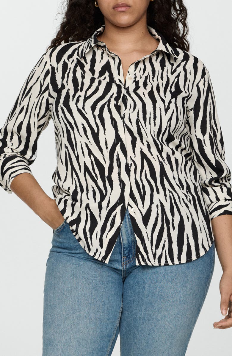 MANGO Flowy Button-Up Shirt, Alternate, color, 
