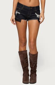 EDIKTED Devin Low Rise Micro Denim Cutoff Shorts