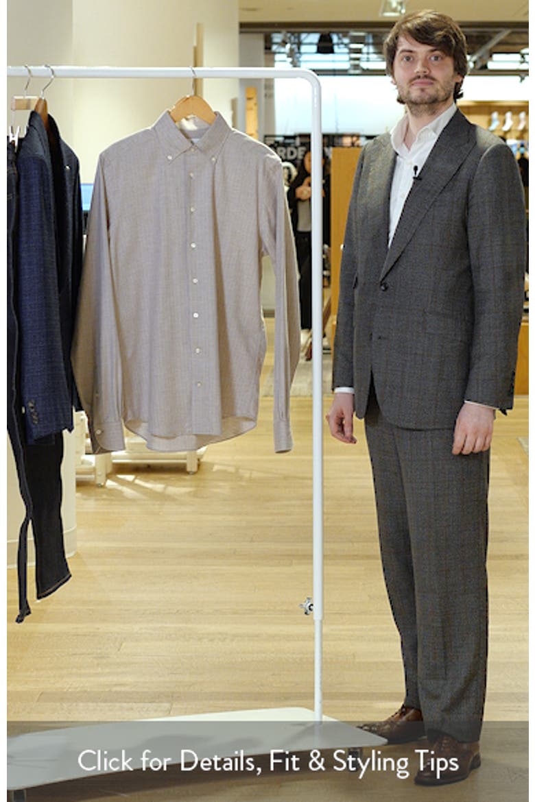 Modern Fit Beige Mélange Brushed Cotton Herringbone Dress Shirt video