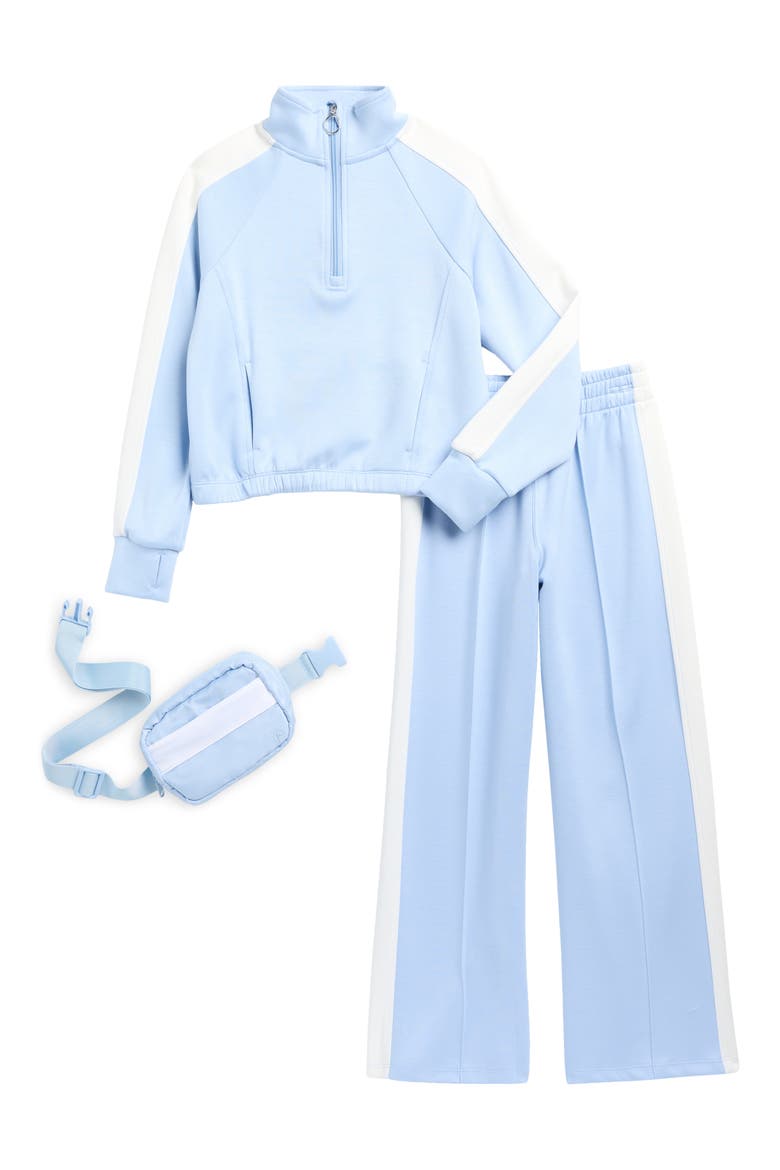 Kids' Half Zip Sweatshirt, Pants & Belt Bag Set, Main, color, POWDER BLUE/WHITE COMBO