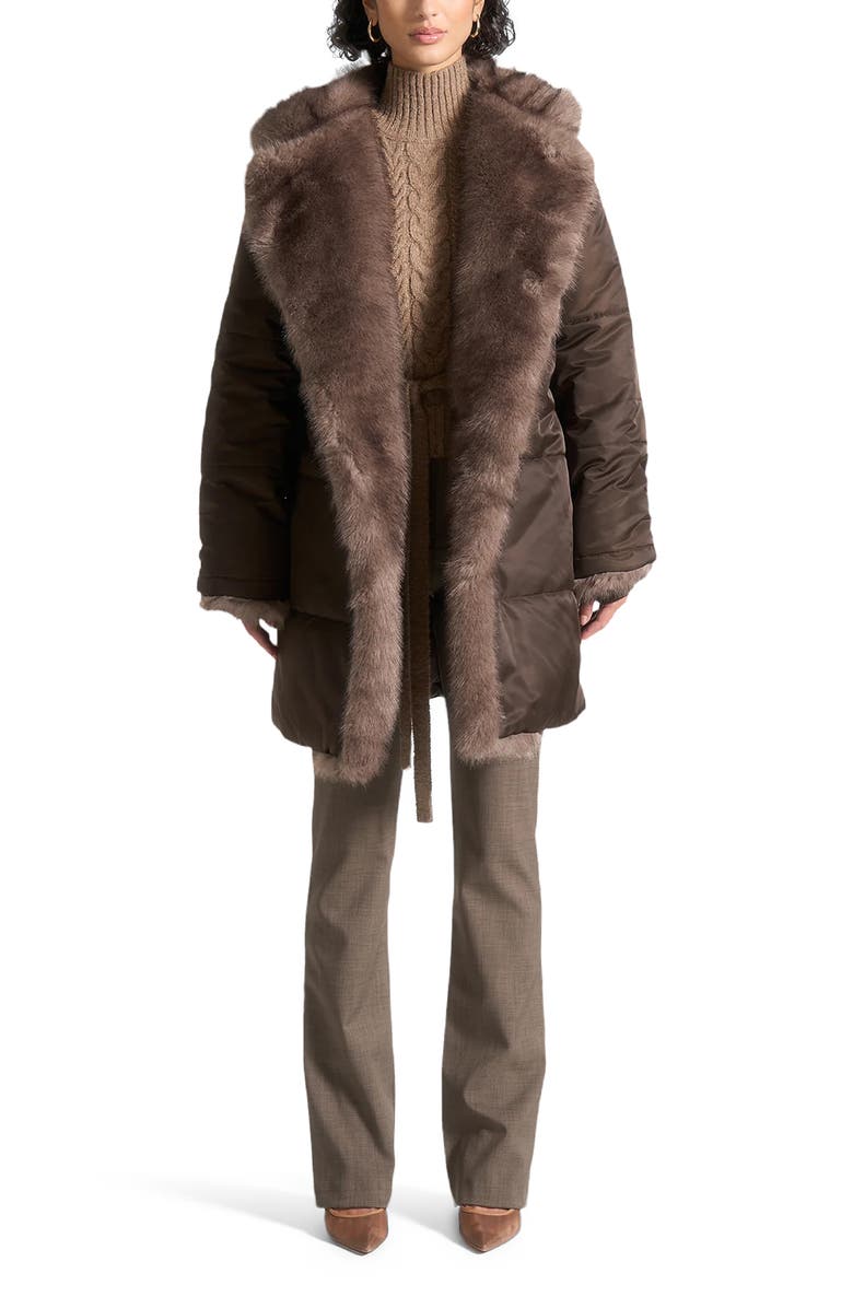 Manière De Voir Alima Fur Longline Belted Coat, Alternate, color, Brown