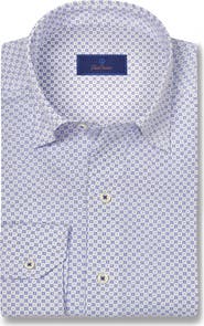 David Donahue Medallion Print Performance Sport Shirt