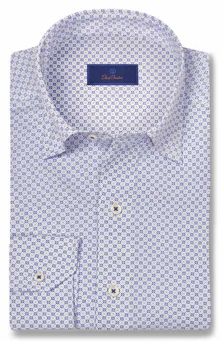 David Donahue Medallion Print Performance Sport Shirt