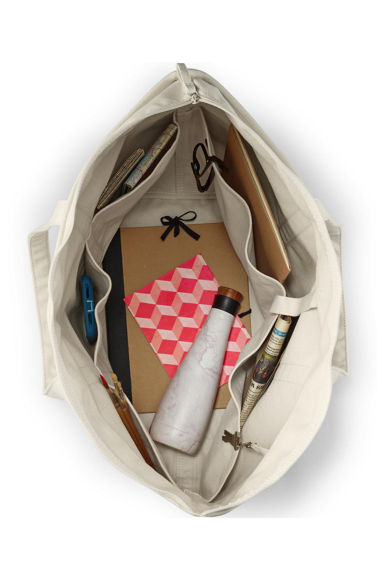 Zip Top Long Handle Canvas Tote Bag, Alternate, color, Natural/Natural
