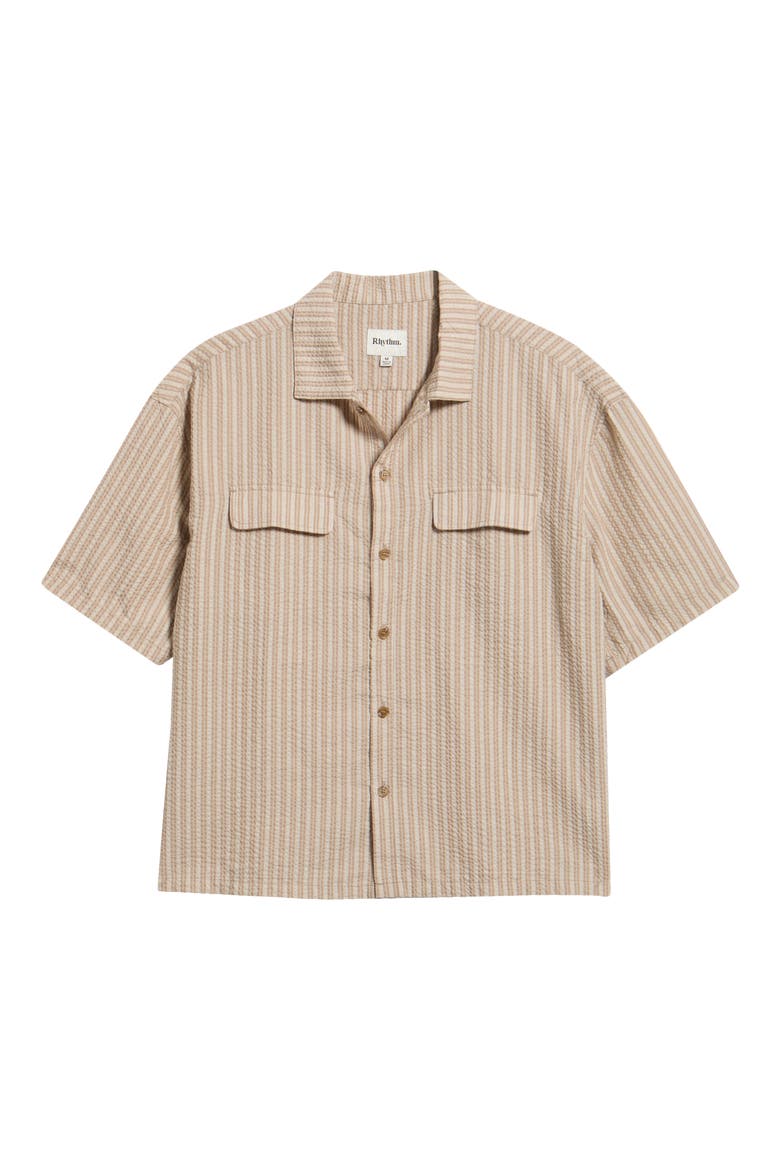 Floragraph Stripe Cotton Blend Seersucker Camp Shirt, Main, color, INCENSE