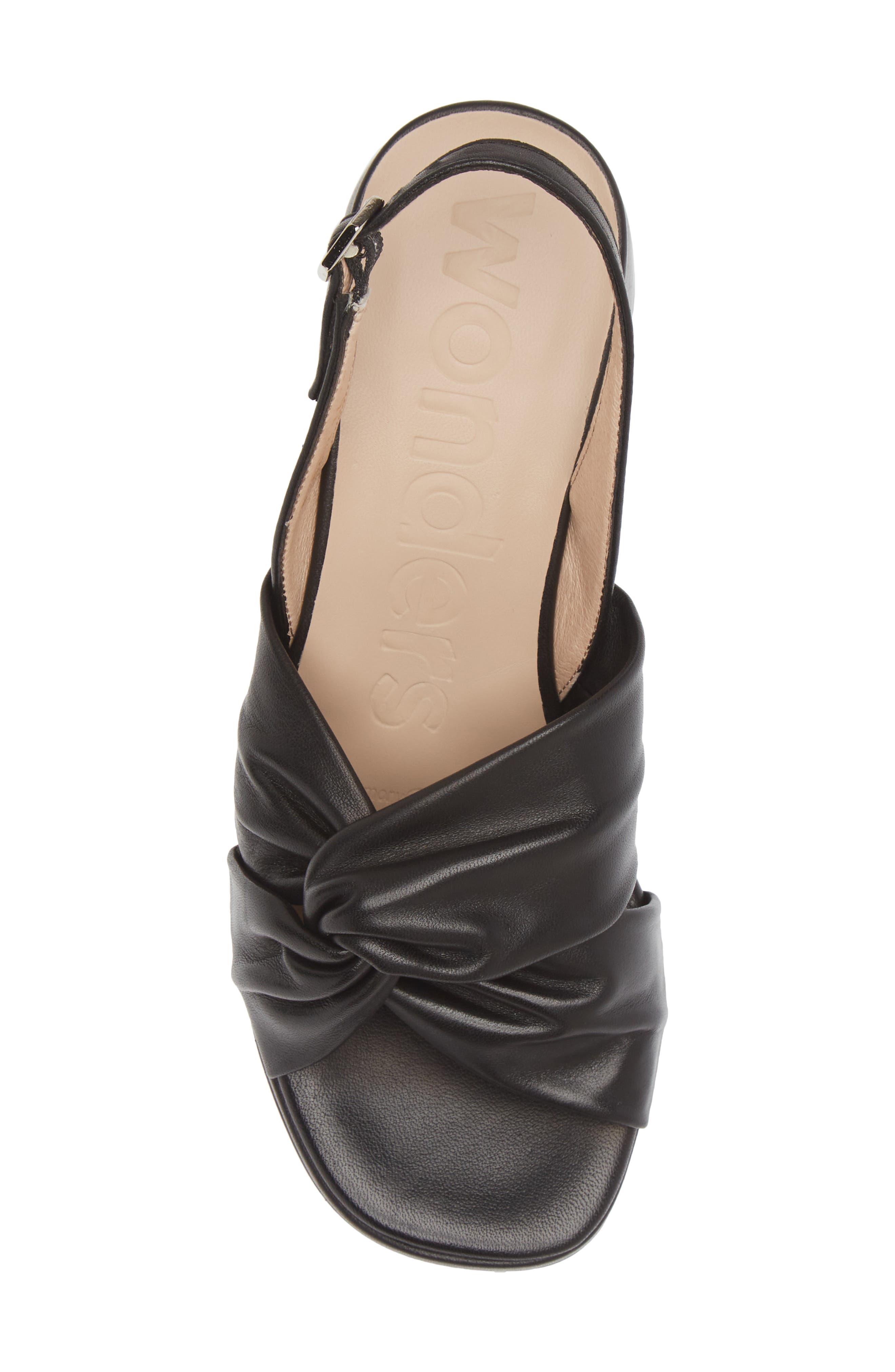 Wonders Knot Detail Block Heel Sandal, Alternate, color, Black Leather