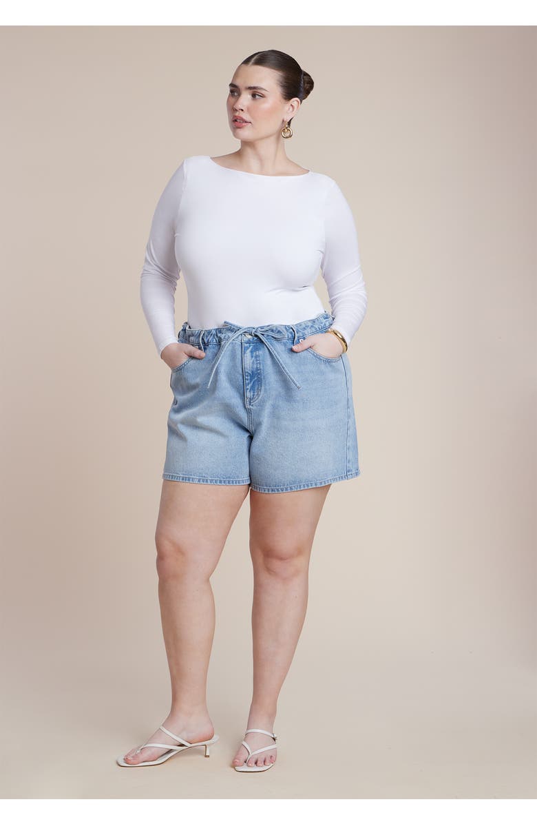 ELOQUII Drawstring Relaxed Denim Short, Alternate, color, Light Wash