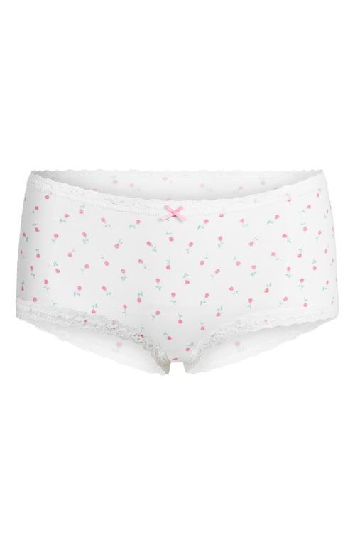 Skims Lightweight Stretch Cotton Lace Briefs In Snow Rose Print