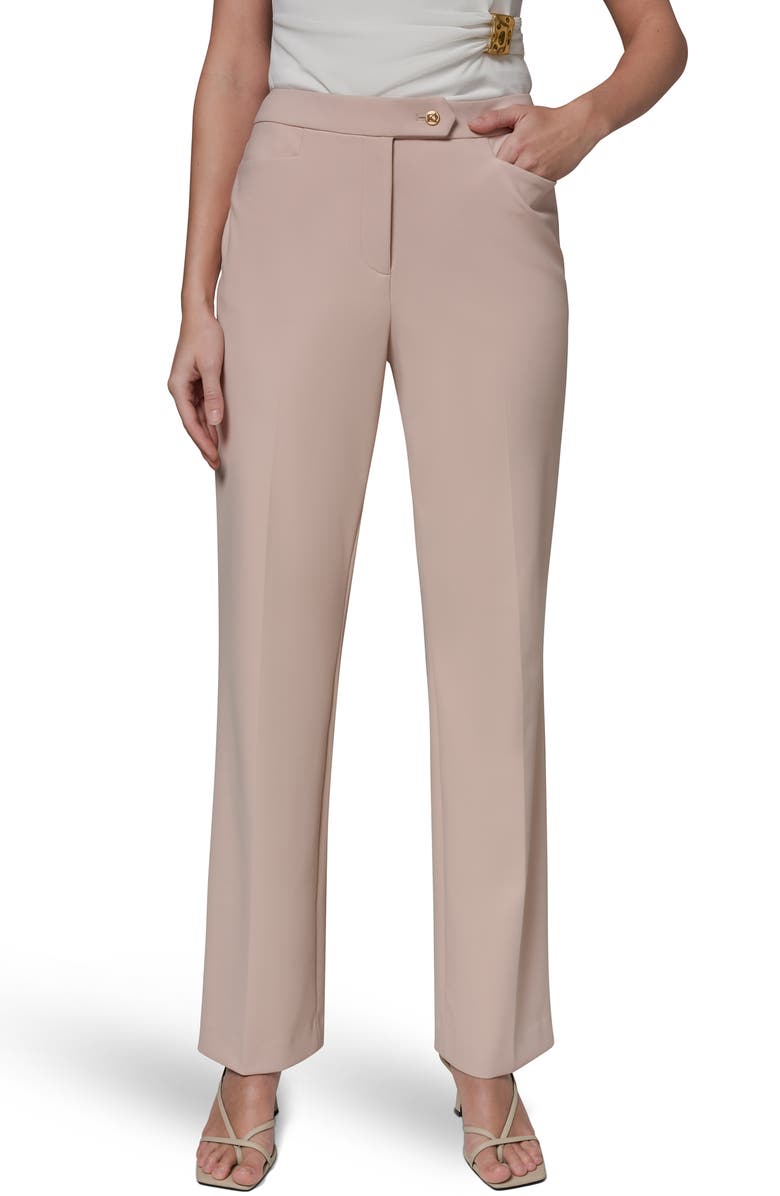 Donna Karan New York Side Button Flat Front Straight Leg Pants, Main, color, Snow Petal